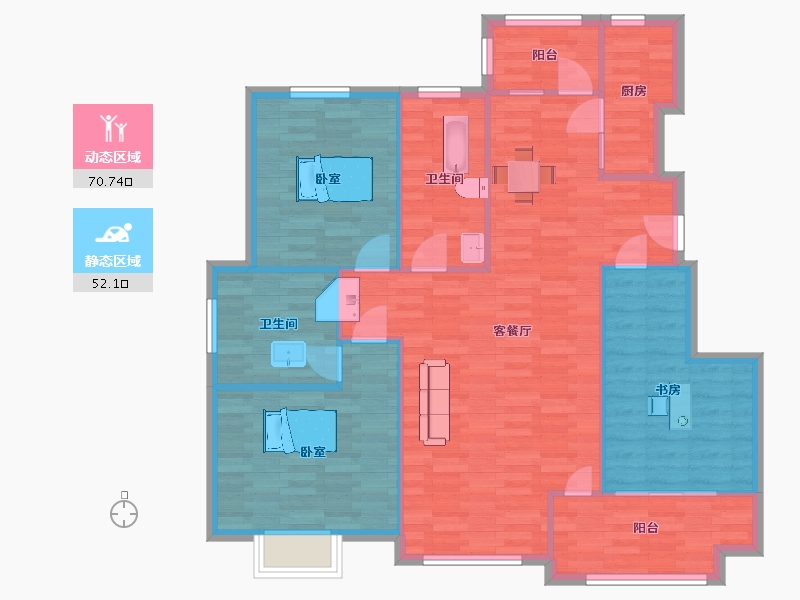 山东省-青岛市-裕东新府4,9号楼D户型141m²-112.80-户型库-动静分区