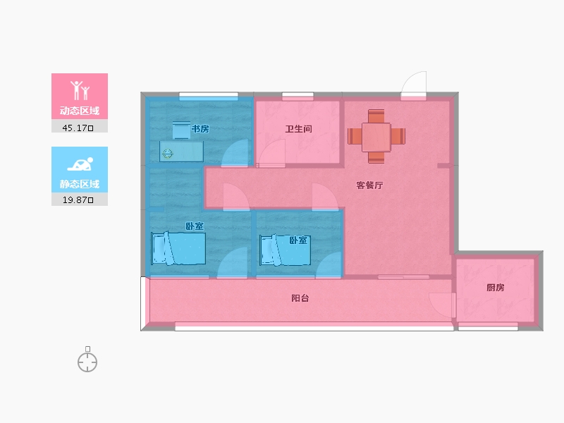 陕西省-西安市-就掌灯C10号楼3室2厅1卫，72㎡户型-58.23-户型库-动静分区