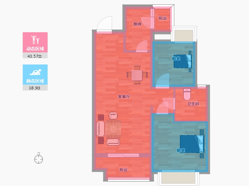 陕西省-西安市-紫薇东进81㎡-55.14-户型库-动静分区