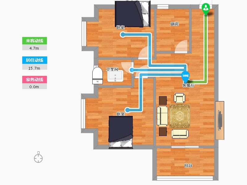 陕西省-西安市-翰林17坊1号楼A2户型81m²-55.66-户型库-动静线