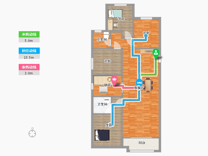 陕西省-西安市-富力开远城143㎡户型-103.98-户型库-动静线