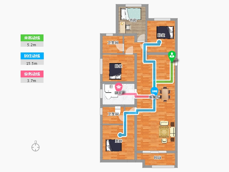 陕西省-西安市-富力开远城樾堂户型DK1-1号楼143m²-102.67-户型库-动静线