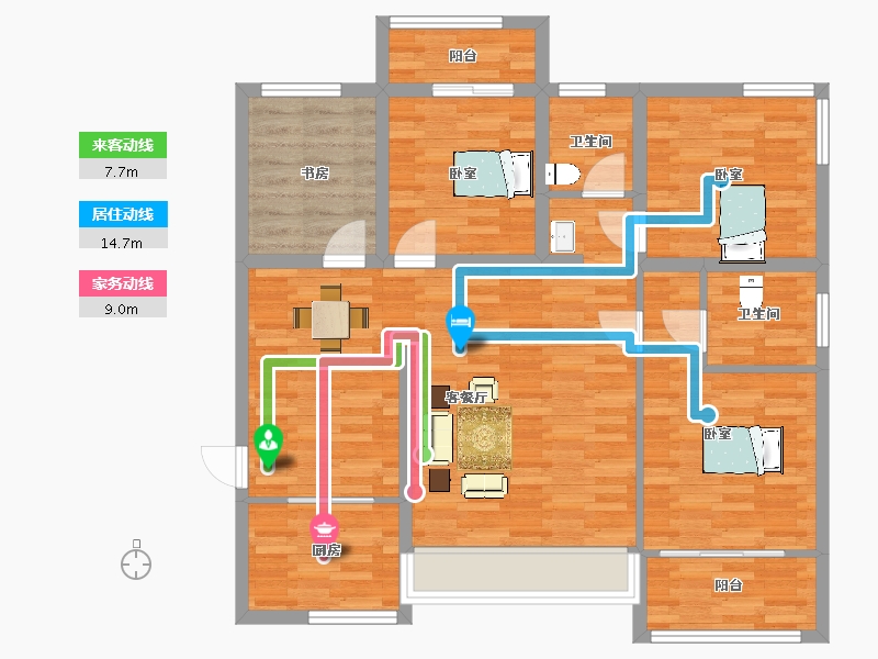 陕西省-西安市-太乙城时光里DK2-2号楼A2户型125m²-99.99-户型库-动静线