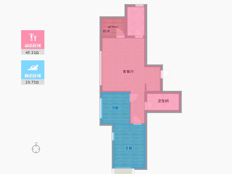 陕西省-西安市-富力开远城悦堂户型84m²-58.13-户型库-动静分区