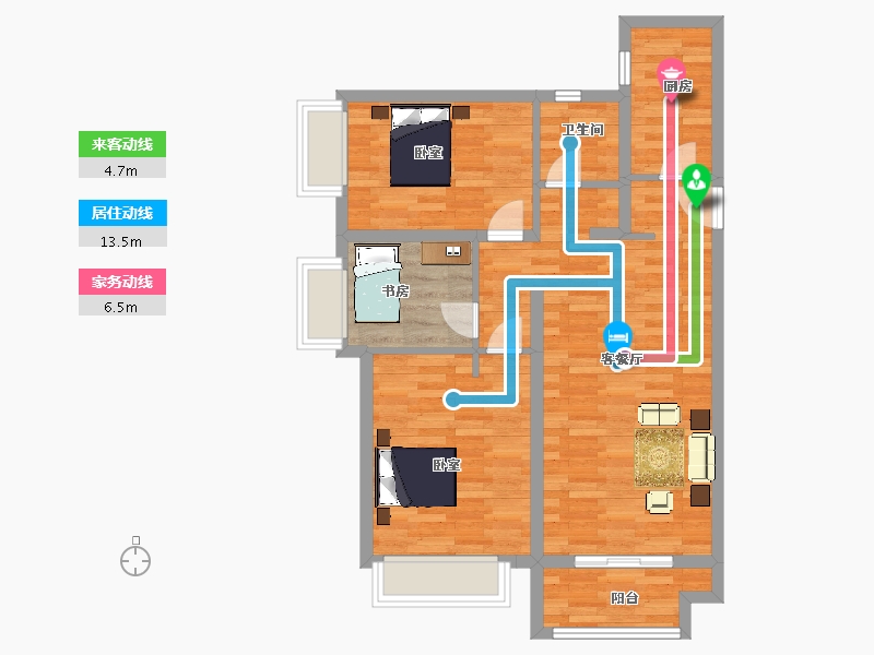 陕西省-西安市-富力开远城毓堂户型DK1-1号楼109m²-76.97-户型库-动静线