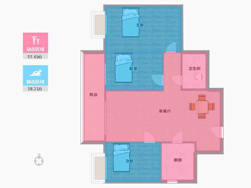 陕西省-西安市-富力开远城和堂户型DK1-1号楼113m²-86.10-户型库-动静分区