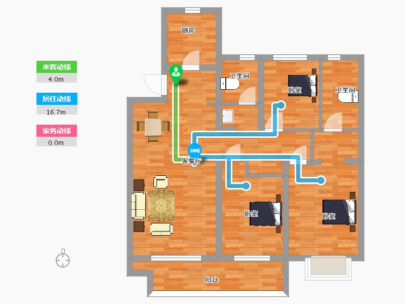 陕西省-西安市-富力开远城兰堂户型123m²-86.44-户型库-动静线