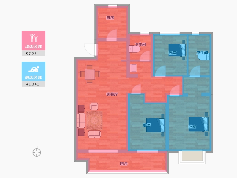 陕西省-西安市-富力开远城兰堂户型123m²-86.44-户型库-动静分区