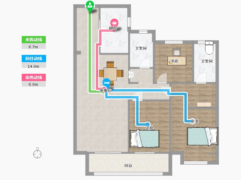 陕西省-西安市-富力开远城锦堂户型DK1-1号楼129m²-97.25-户型库-动静线