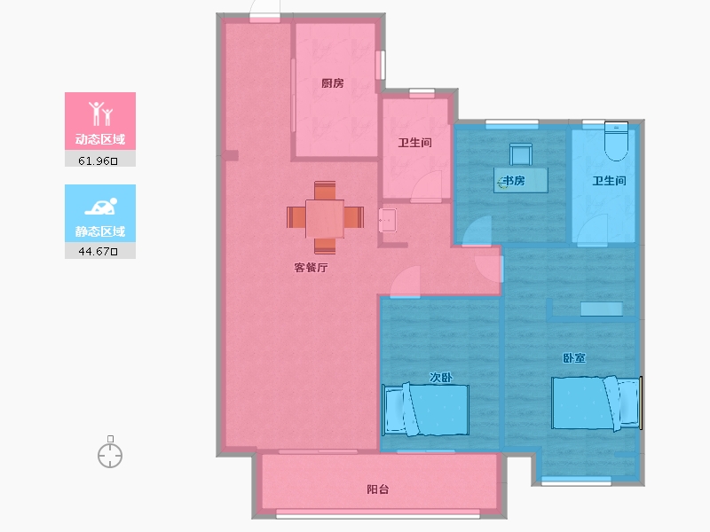 陕西省-西安市-富力开远城锦堂户型DK1-1号楼129m²-97.25-户型库-动静分区