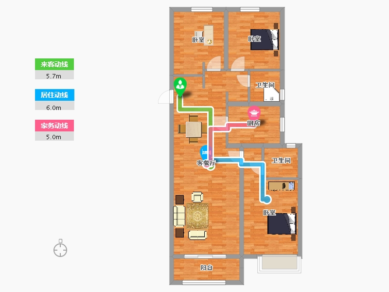 陕西省-西安市-富力开远城玺堂户型132m²-92.87-户型库-动静线