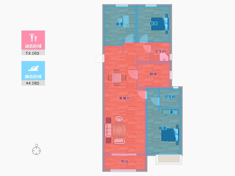 陕西省-西安市-富力开远城玺堂户型132m²-92.87-户型库-动静分区