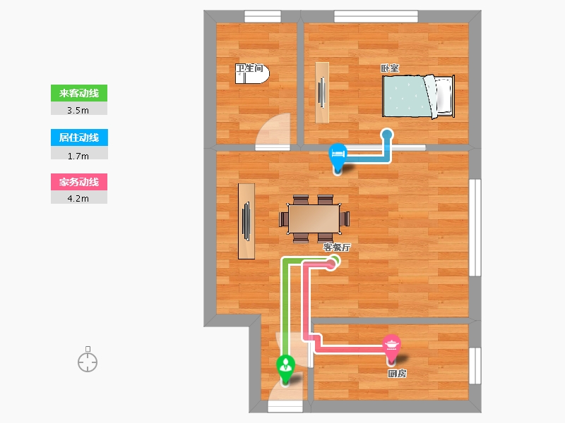 陕西省-西安市-皇族名居6号楼G户型57m²-37.55-户型库-动静线