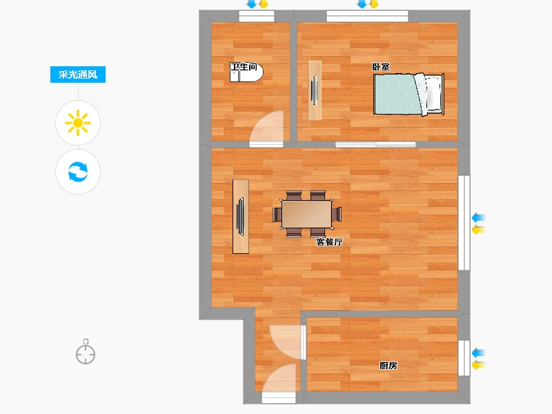 陕西省-西安市-皇族名居6号楼G户型57m²-37.55-户型库-采光通风