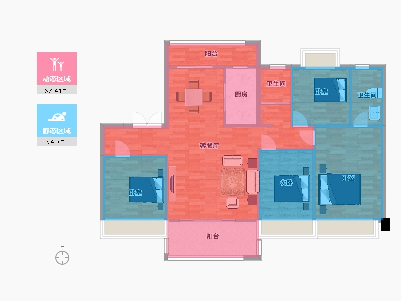 陕西省-西安市-碧桂园香湖湾1号37号楼,38号楼145㎡-111.36-户型库-动静分区