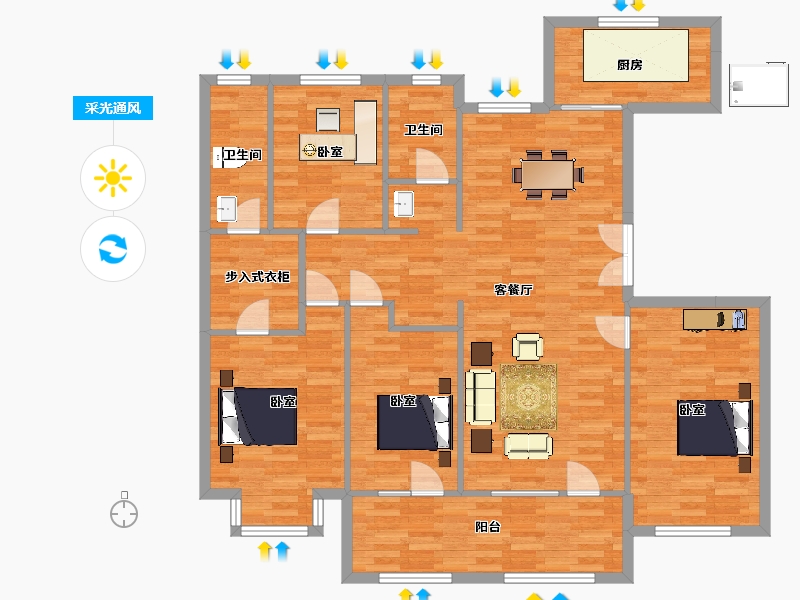 山东省-青岛市-圣豪庄园14号楼160m²-128.00-户型库-采光通风