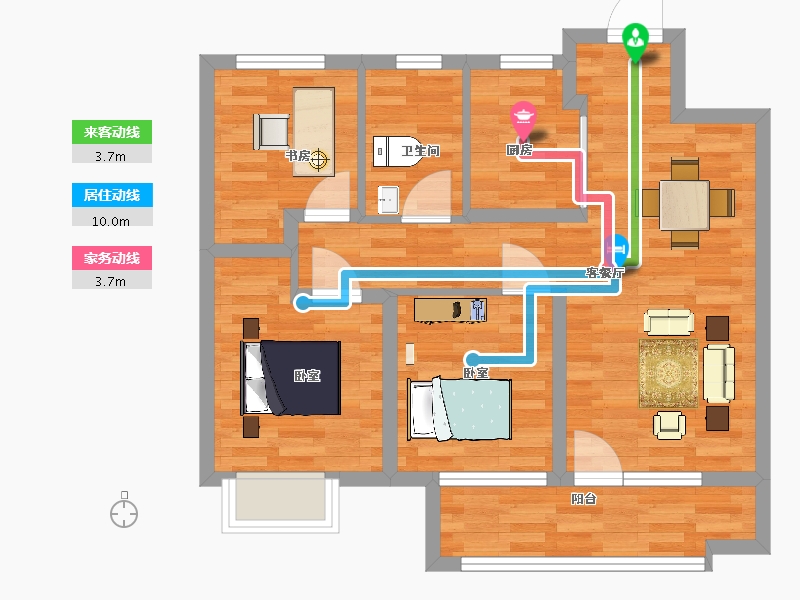 山东省-青岛市-金茂智慧国际城麓院二期6，8，10号楼A户型88m²-70.40-户型库-动静线