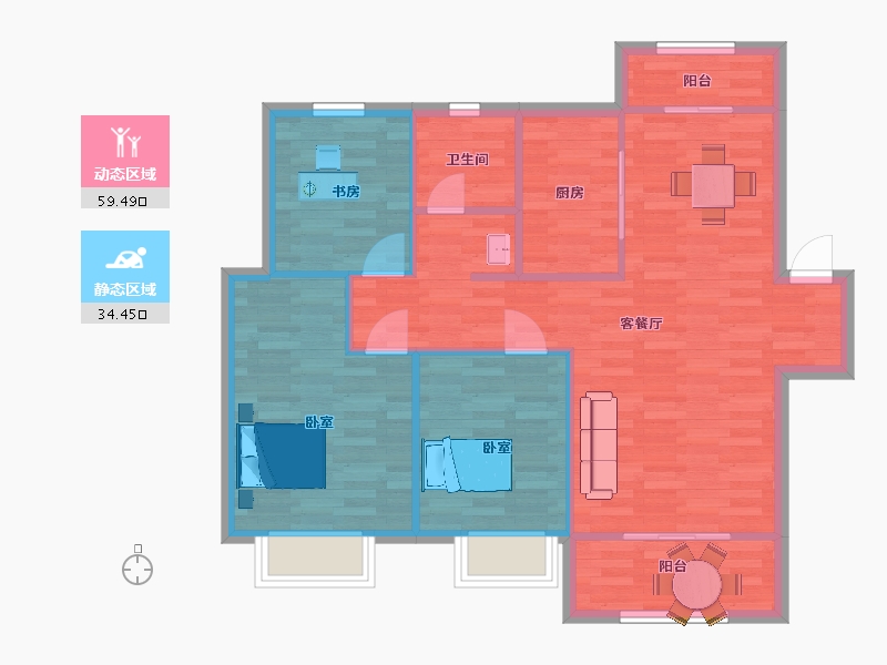 山东省-青岛市-中建尚锦苑2号楼107m²-85.59-户型库-动静分区