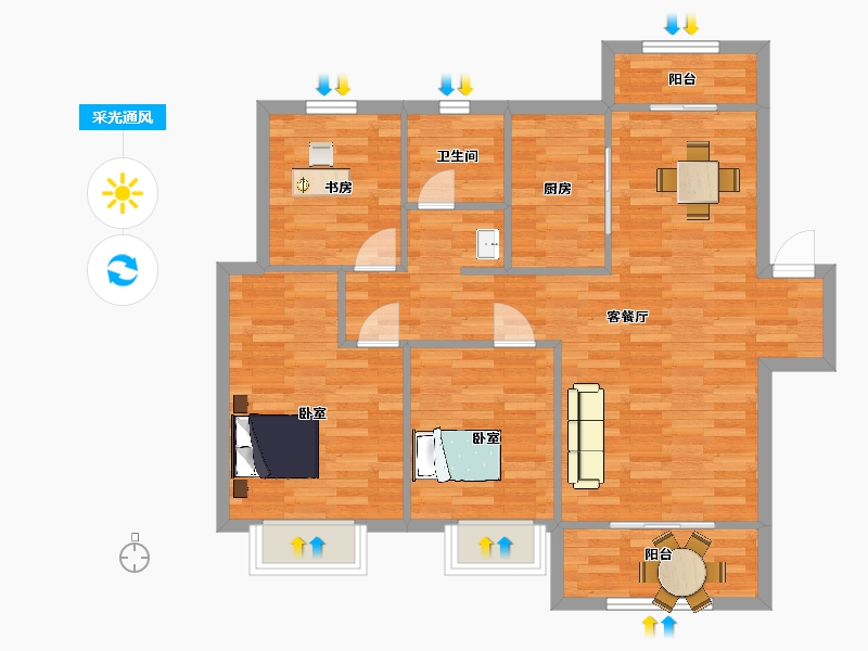 山东省-青岛市-中建尚锦苑2号楼107m²-85.59-户型库-采光通风