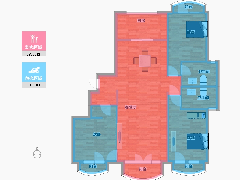 山东省-青岛市-鲁信和璧花园1，6，7，8号楼B2户型122m²-97.10-户型库-动静分区