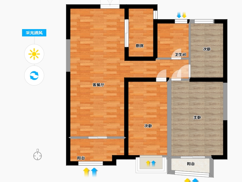 陕西省-西安市-陆港金海岸115㎡-79.06-户型库-采光通风