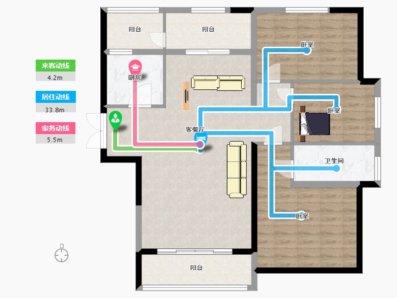 陕西省-西安市-陆港金海岸135㎡-91.25-户型库-动静线