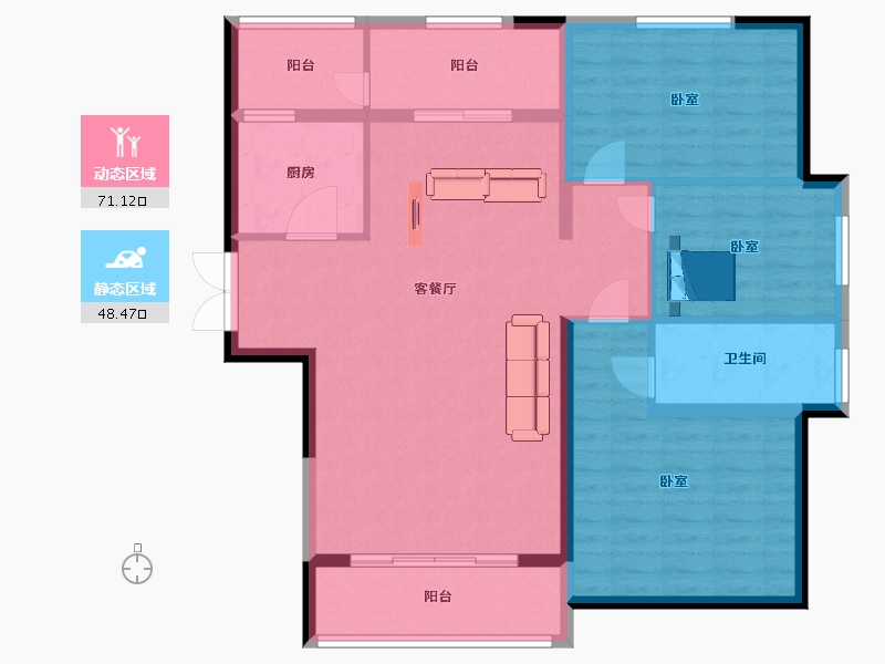 陕西省-西安市-陆港金海岸135㎡-91.25-户型库-动静分区