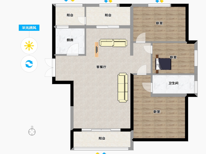 陕西省-西安市-陆港金海岸135㎡-91.25-户型库-采光通风