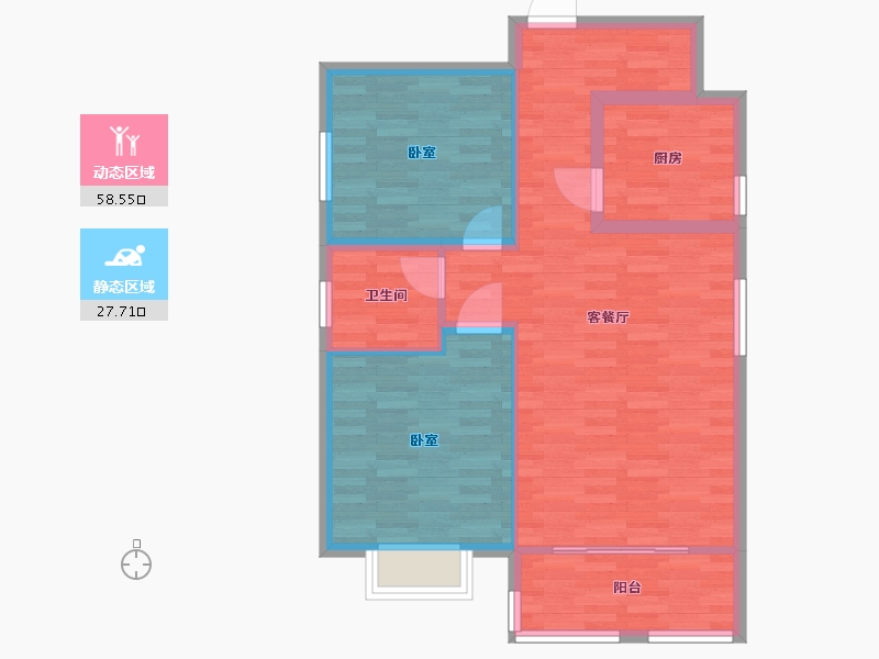 陕西省-西安市-灞业大境98㎡-70.25-户型库-动静分区