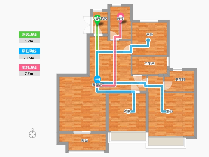 山东省-青岛市-恒大悦珑台54，55，65号楼S38-6四层户型126m²-97.28-户型库-动静线