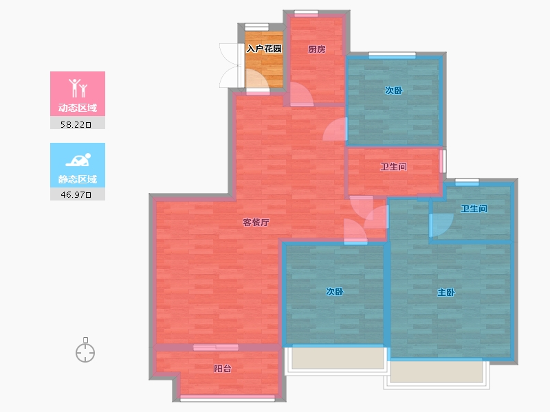 山东省-青岛市-恒大悦珑台54，55，65号楼S38-6四层户型126m²-97.28-户型库-动静分区