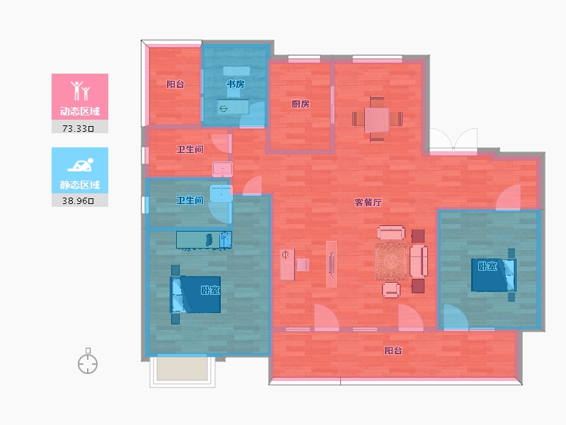 山东省-青岛市-嶺海香澜郡25，27号楼G7户型129m²-103.20-户型库-动静分区