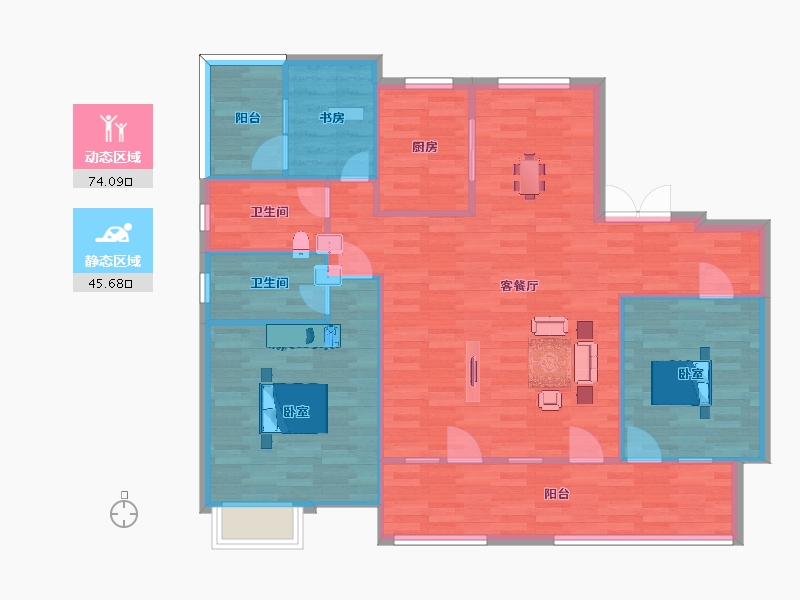 山东省-青岛市-嶺海香澜郡25，27号楼G4户型138m²-110.40-户型库-动静分区