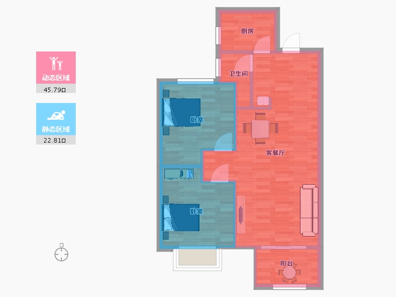 山东省-青岛市-奥园海泊澜湾16号楼78m²-62.40-户型库-动静分区