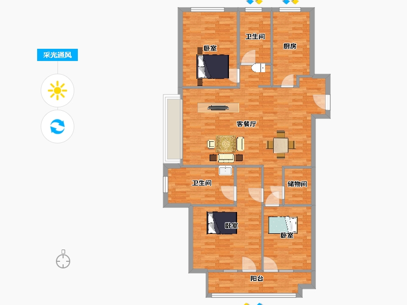 山东省-青岛市-海尔产城创东方文华2，3号楼C1135m²-107.99-户型库-采光通风