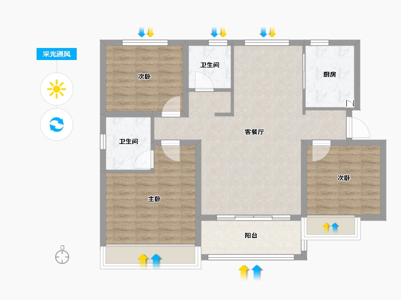 河北省-邯郸市-天伦湾-88.87-户型库-采光通风