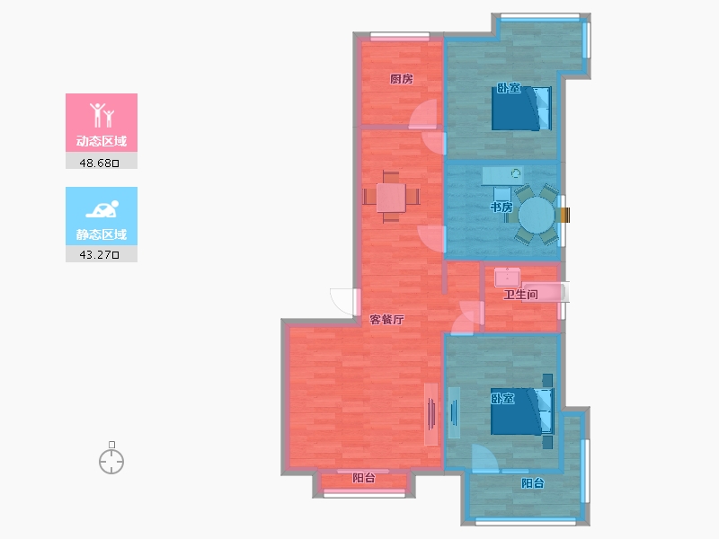 山东省-青岛市-正北蔚蓝半岛5号楼,7号楼F户型129m²-83.04-户型库-动静分区