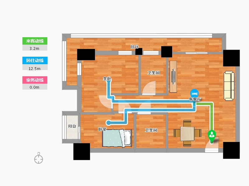 陕西省-西安市-中华世纪城一期综合10号楼C1户型82m²-56.23-户型库-动静线