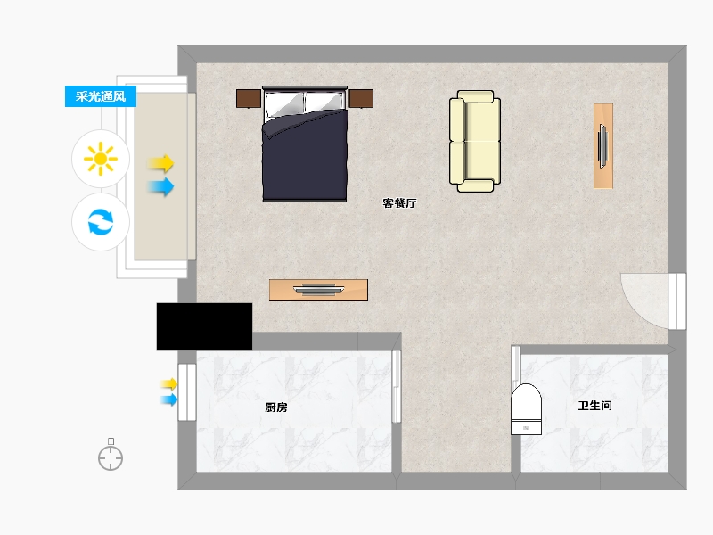 陕西省-西安市-中华世纪城一期综合10号楼B户型53.6㎡-34.90-户型库-采光通风