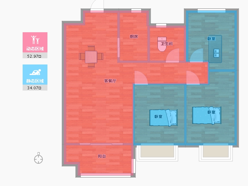 山东省-青岛市-荣盛锦绣外滩4,1号楼B户型99m²-79.20-户型库-动静分区