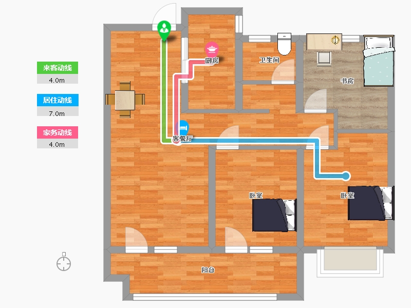 山东省-青岛市-花样年碧云湾A户型97m²-77.60-户型库-动静线