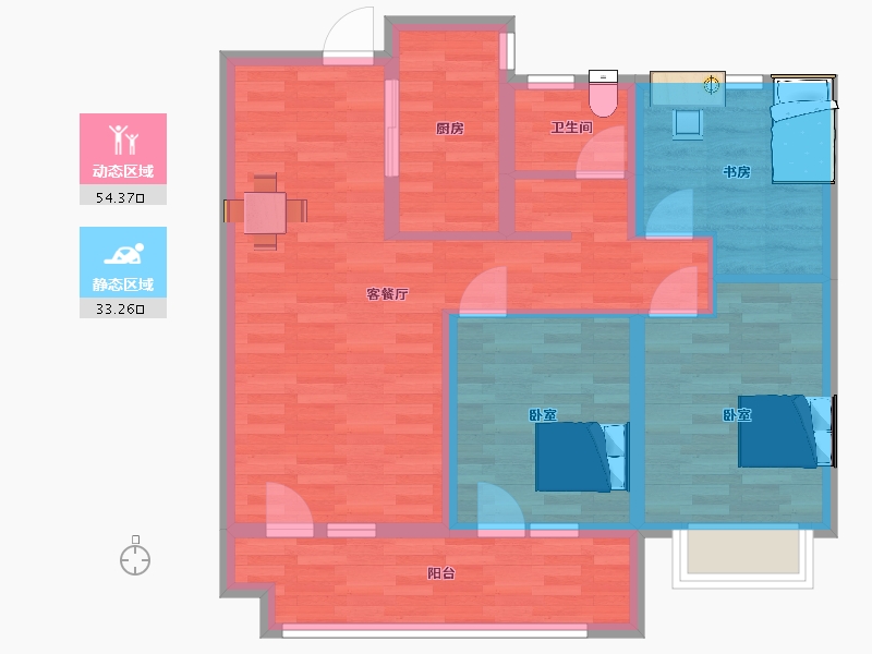 山东省-青岛市-花样年碧云湾A户型97m²-77.60-户型库-动静分区