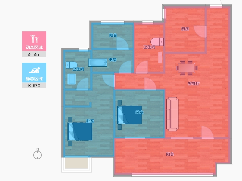 山东省-青岛市-花样年碧云湾18,22,23,27号楼C-120㎡-96.00-户型库-动静分区