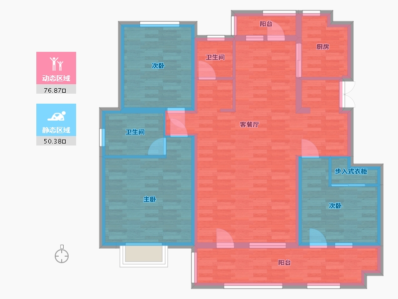 山东省-青岛市-皇骐怡云水岸3，4号楼G4户型142m²-113.60-户型库-动静分区