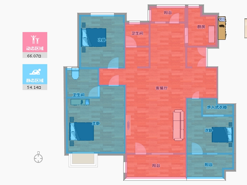 山东省-青岛市-皇骐怡云水岸3，4号楼G3户型137m²-109.61-户型库-动静分区