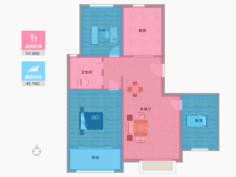 山东省-青岛市-鑫坤临水宜家109m²-87.20-户型库-动静分区