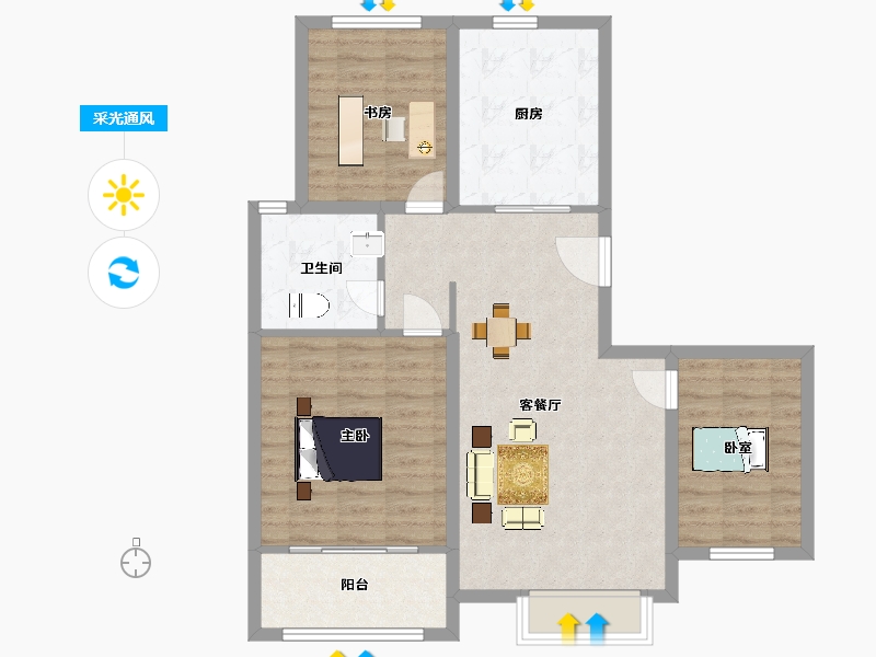 山东省-青岛市-鑫坤临水宜家109m²-87.20-户型库-采光通风