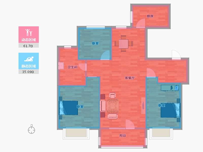 山东省-青岛市-中海林溪世家6,21,22,1,2号楼110m²-87.99-户型库-动静分区