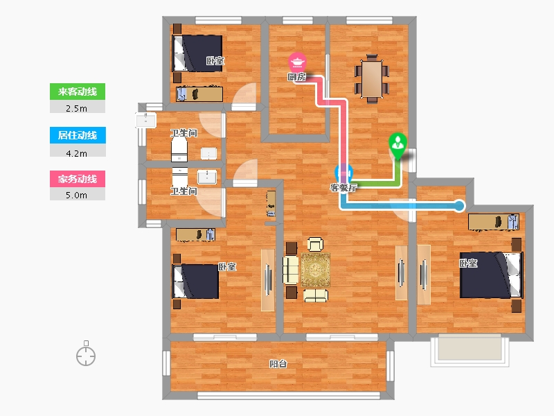 山东省-青岛市-联谊枫林小镇77栋A户型130m²-104.44-户型库-动静线