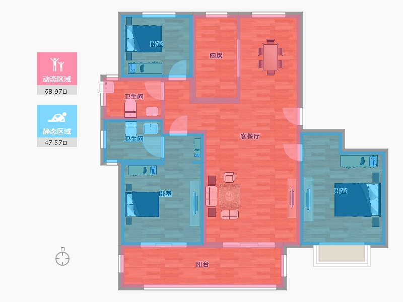 山东省-青岛市-联谊枫林小镇77栋A户型130m²-104.44-户型库-动静分区